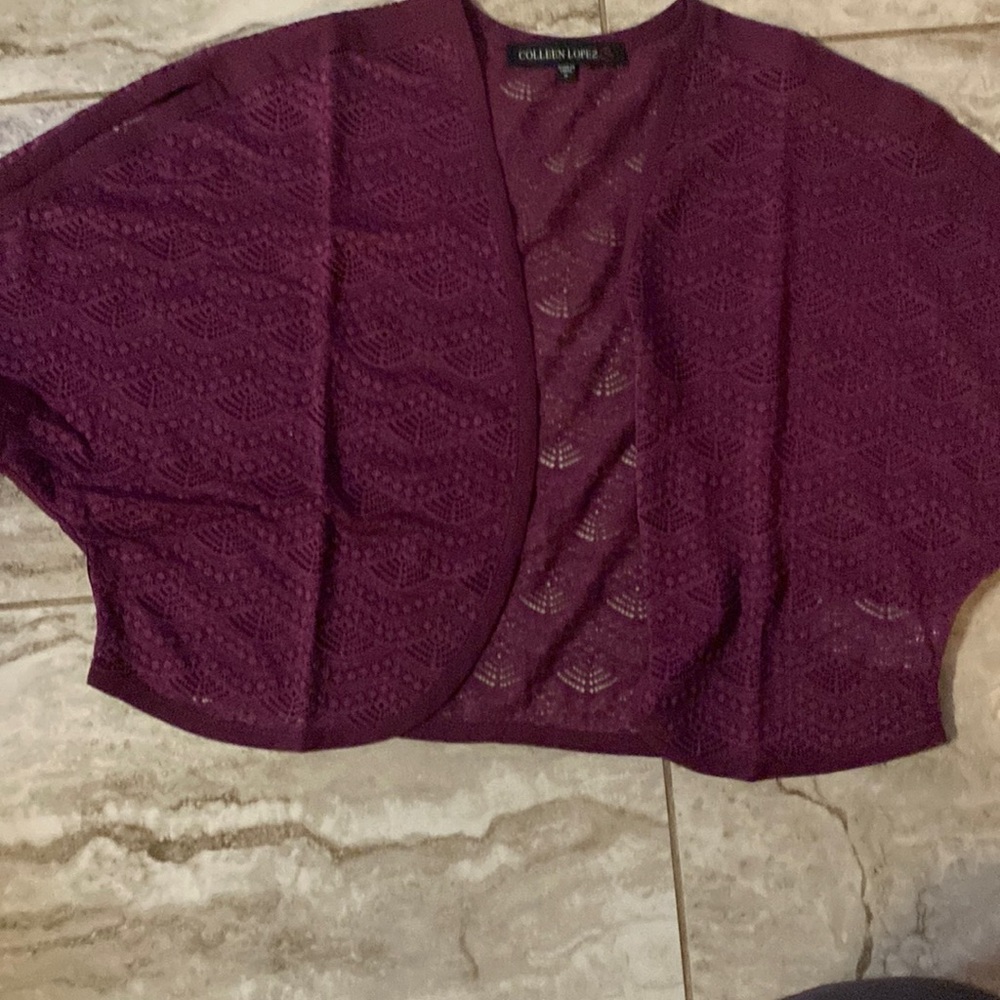 NWOT Colleen Lopez Dark Purple Open Shrug  Open Detail. HSN